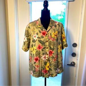 Coconut Cafe Bangladesh Vtg Button Jacket Tropical Coastal Floral Top, Preowned